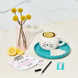 Thoughtfully Gourmet, Cat Mom Gift Set, Includes Cat-Shaped Ceramic Mug, 4 Chamomile Tea Bags, Cat-Shaped Notebook & Pen, and Paw-Shaped Sticky Notes