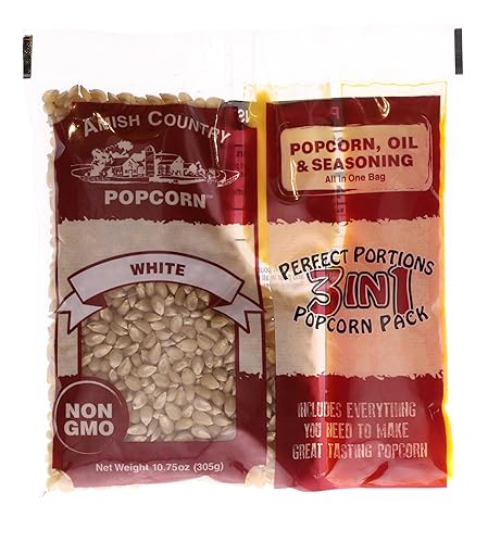 Amish Country Popcorn | All-In-One Kernel Packs | Pre-Measured for Popcorn Machines and Includes Hulless Popcorn, Oil & Salt (Medium White Kernels