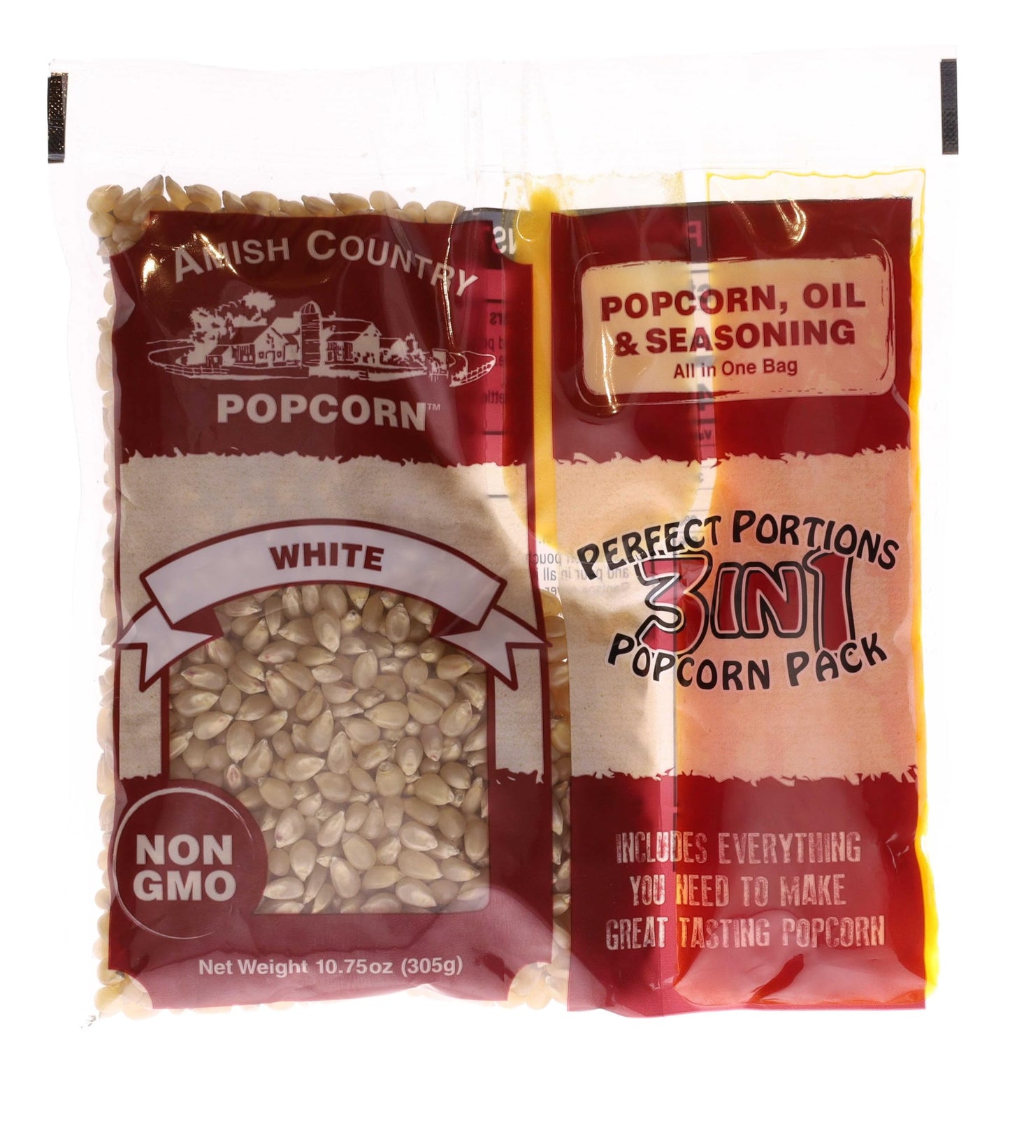 Amish Country Popcorn | All-In-One Kernel Packs | Pre-Measured for Popcorn Machines and Includes Hulless Popcorn, Oil & Salt (Medium White Kernels