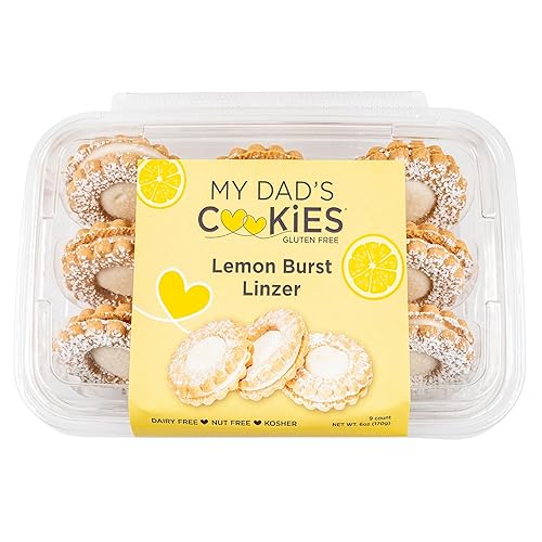 My Dad's Cookies Gluten Free Lemon Burst Cream Filled Linzer Sandwich Cookies with Powdered Sugar - Dairy-Free, Kosher, Nut-Free, Italian Style