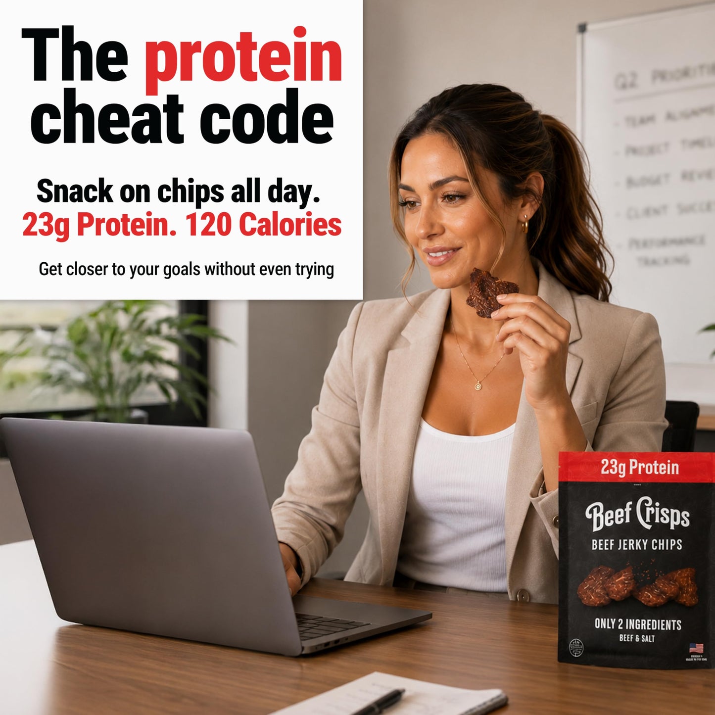 Beef Crisps by Bingeworthy Snacks - High Protein Crispy Beef Chips, 23g Protein per Bag, 120 Calories, Only 2 Ingredients (Beef & Salt), Keto Paleo