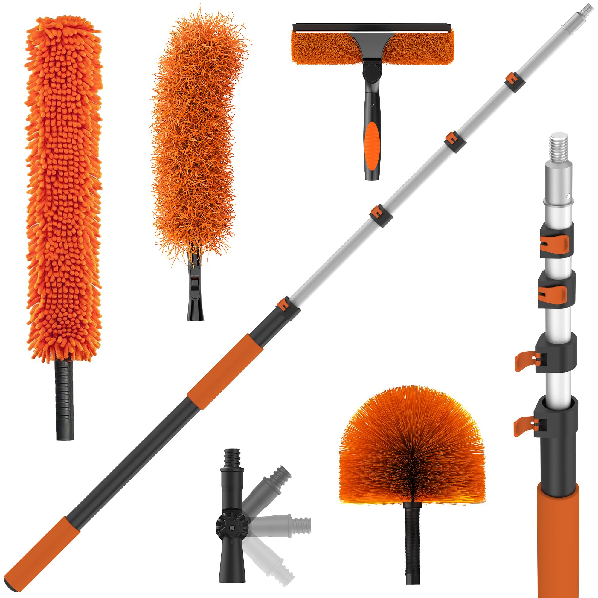 TONYINGO 26FT High Reach Duster Kits with 5-20FT Extension Pole, Cobweb Duster with Telescoping Pole, Washable Ceiling Fan Cleaner & Window Squeegee