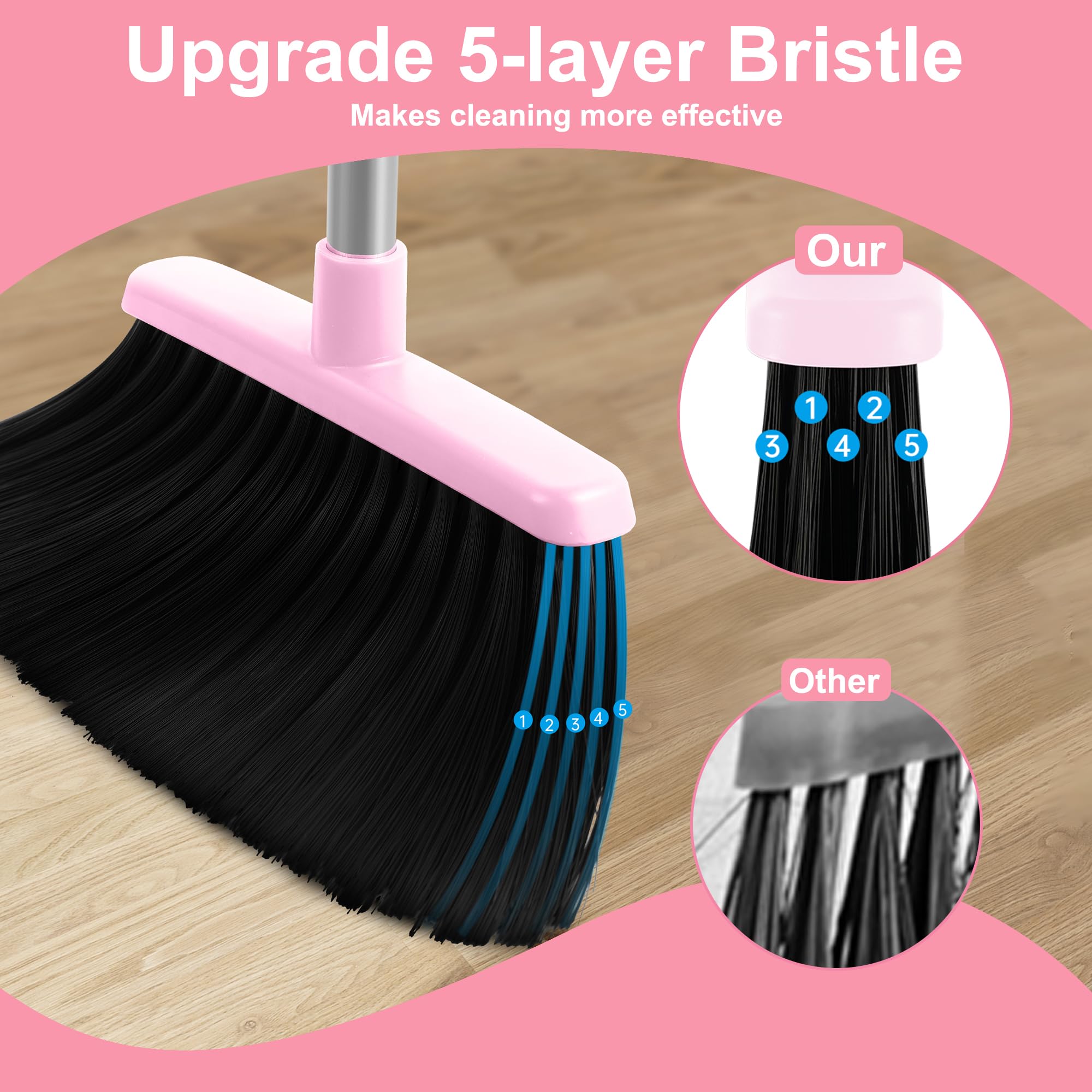 BSKLIN Broom and Dustpan Set for Home, 52” Long Handle Broom with Dustpan Combo Set with Dust Pan Teeth to Clean Hair Sweeping Set for Kitchen