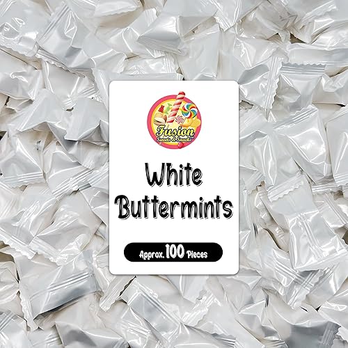 White Buttermints - 100 Count - Butter Mints Individually Wrapped - Wedding Mints - Perfect For Engagement Parties, Bridal Shower, Rehearsal Dinners