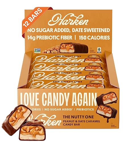 Harken Sweets The Nutty One, Oat Milk Chocolate Candy Bars with Peanuts and Date Caramel, Sweetened with Dates and No Sugar Added, High Fiber Snack