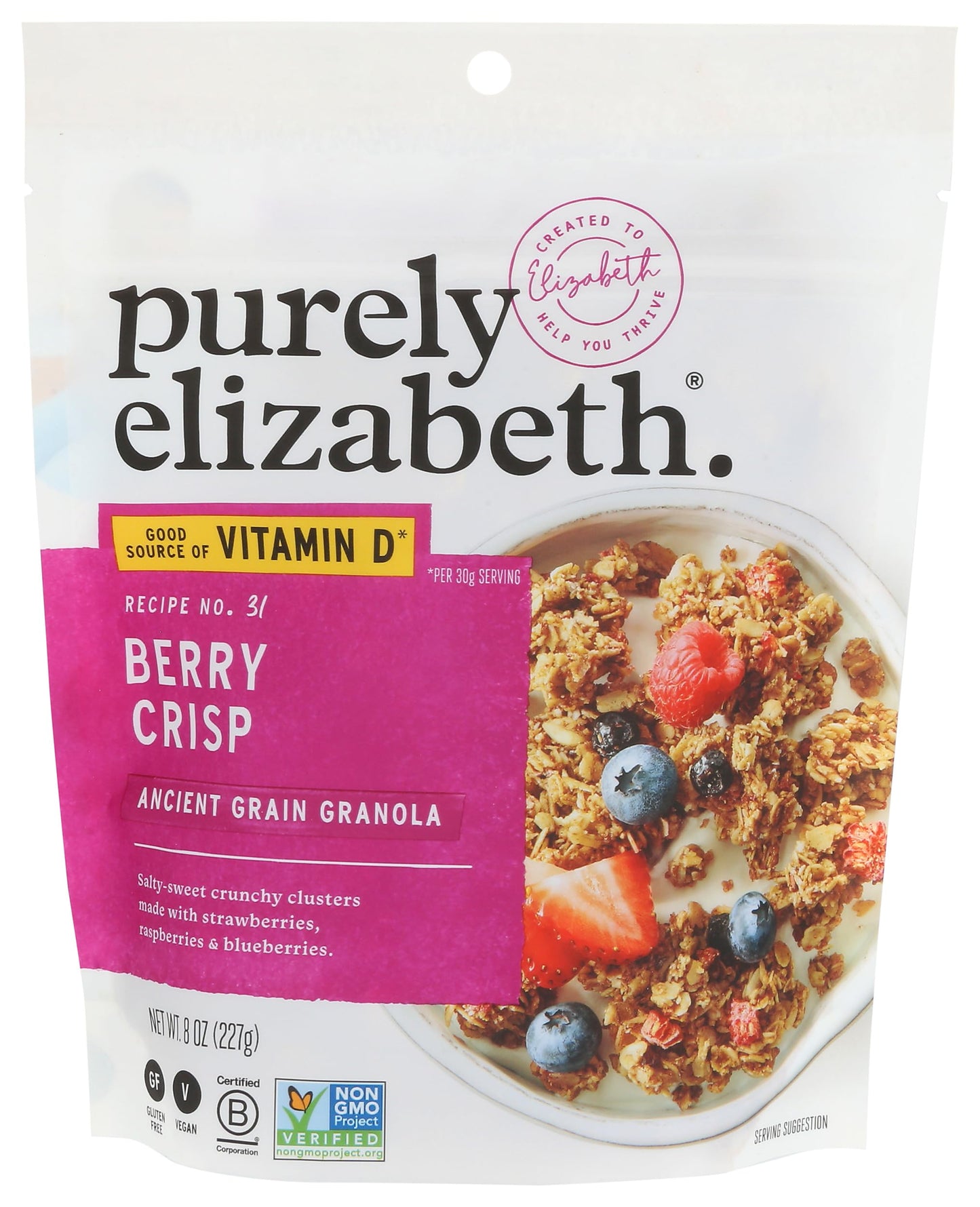 Purely Elizabeth, Berry Crisp, Ancient Grain Granola with Vitamin D, Gluten-Free (8oz Bag)