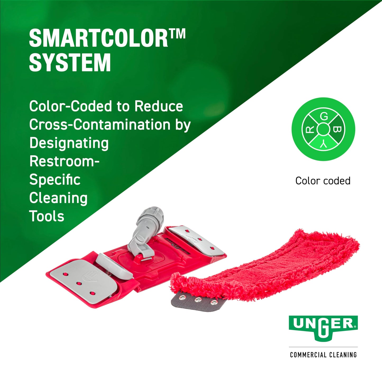 Unger Commercial Restroom Complete Mop Pack with Microfiber Flat Pad and EZ Holder for Hygienic Cleaning, SmartColor System - SMCMR