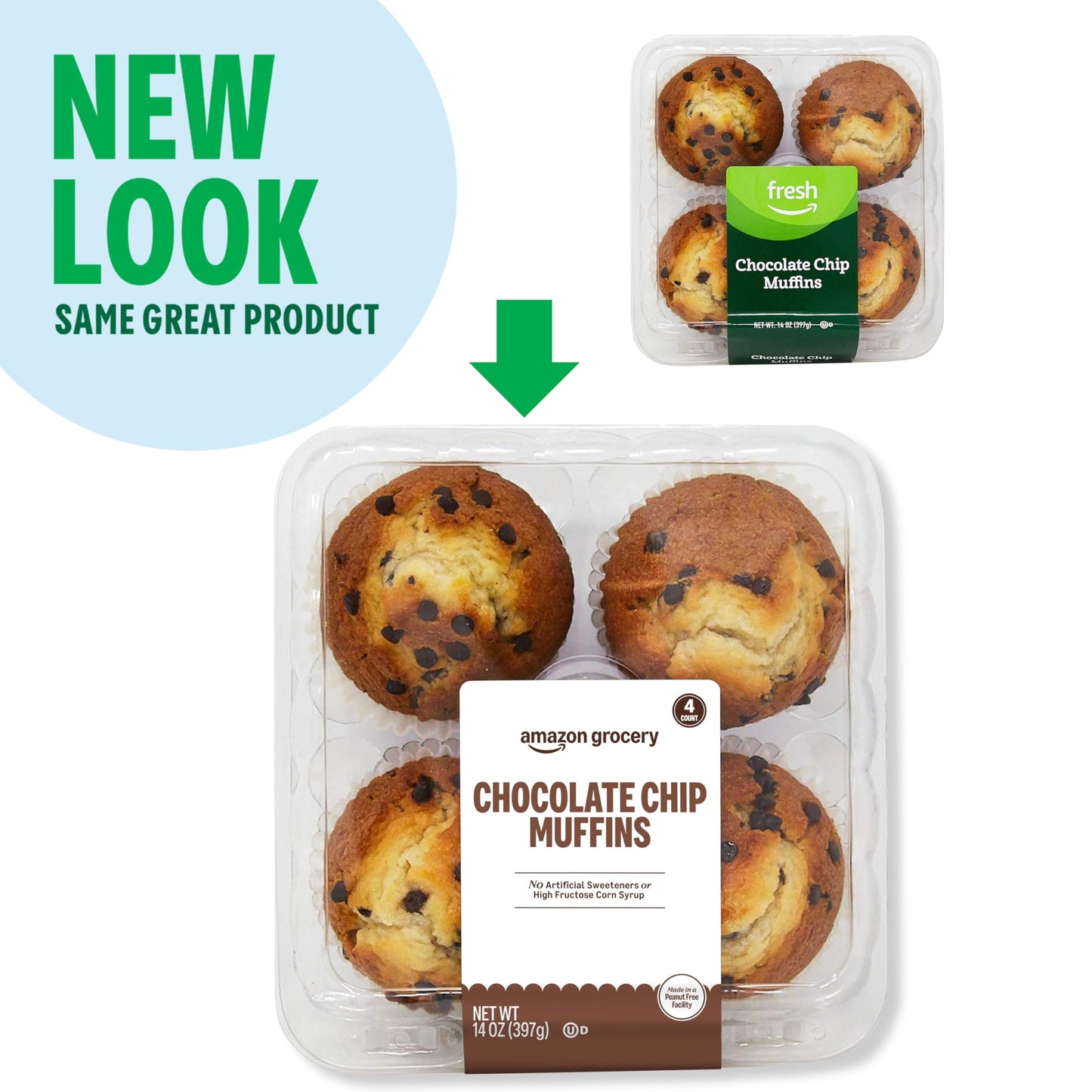 Amazon Grocery, Chocolate Chip Muffins, 14 Oz, 4 Ct, Frozen