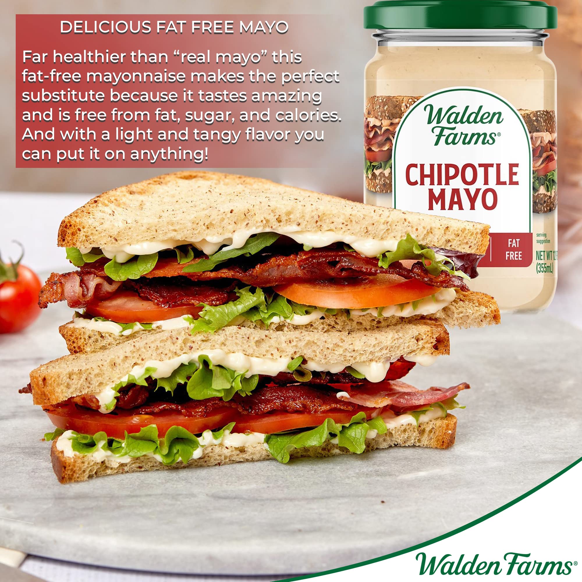 Walden Farms Chipotle Mayo - Zero Calorie, Sugar Free, Keto & Fat Free Spicy Vegan Mayonnaise Alternative for Sandwiches, Wraps & Dips- 2-Pack, 12 oz