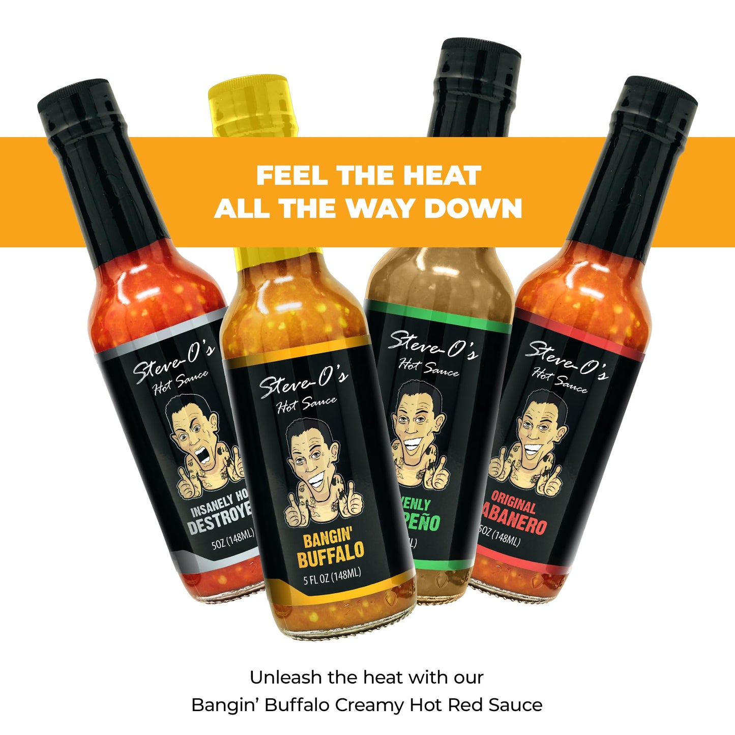 Steve-O's Bangin' Buffalo Sauce | Creamy & Spicy Hot Red Sauce for Wings, BBQ, Veggies, Burgers & Eggs | 5 fl oz