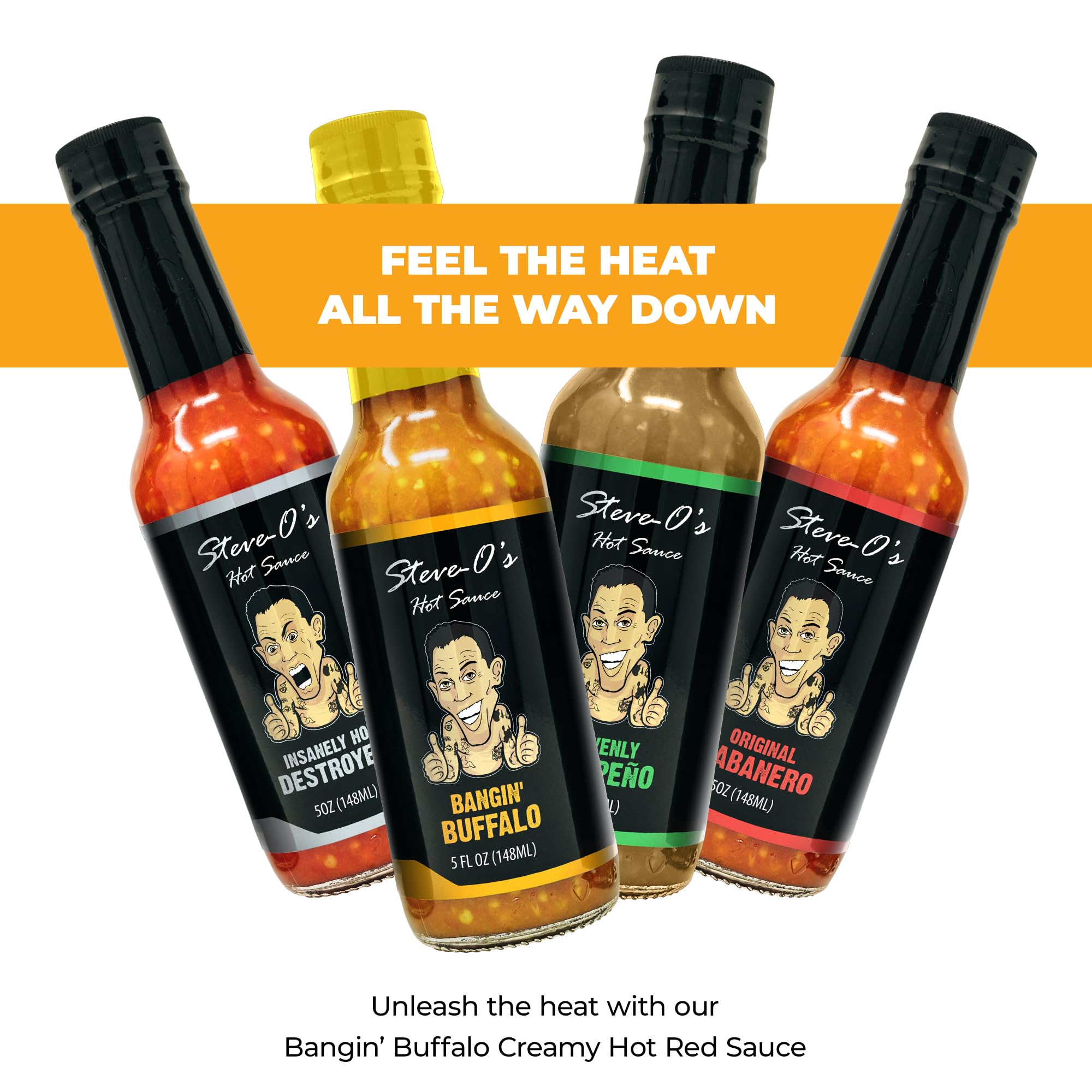 Steve-O's Bangin' Buffalo Sauce | Creamy & Spicy Hot Red Sauce for Wings, BBQ, Veggies, Burgers & Eggs | 5 fl oz