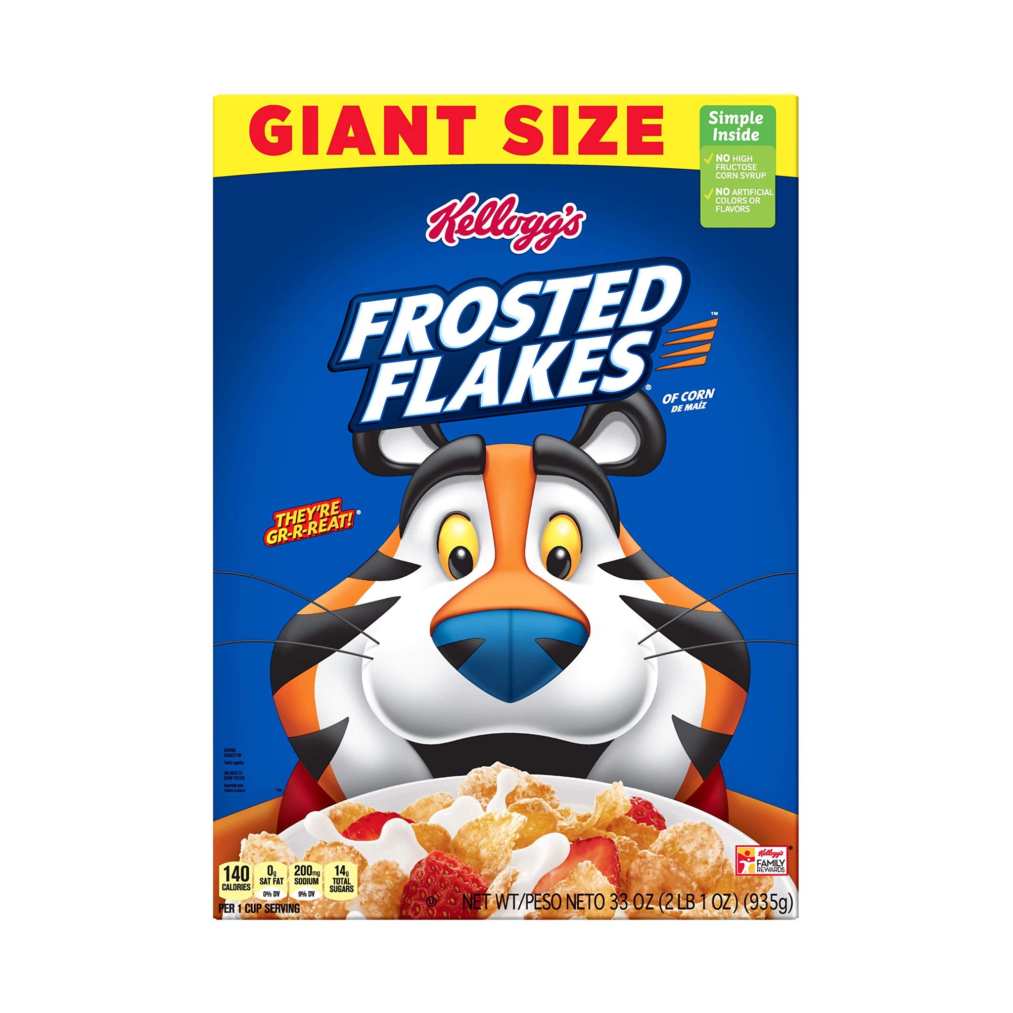 Kellogg's Frosted Flakes Cereal - Sweet Breakfast that Lets Your Great Out, Fat-Free, Giant-Size, 33 Oz Box