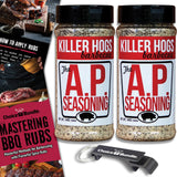 Killer Hogs AP Seasoning All Purpose Premium Barbecue Rub 2 pk (28 oz) + BBQ Guide & Bottle Opener (4 Items)!