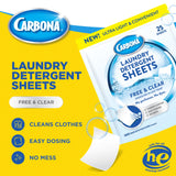 Carbona Laundry Detergent Sheets | Eco-Friendly Washing Detergent | Up to 50 Loads (25 Sheets) | Stain Remover | No Perfume or Dyes | Free & Clear