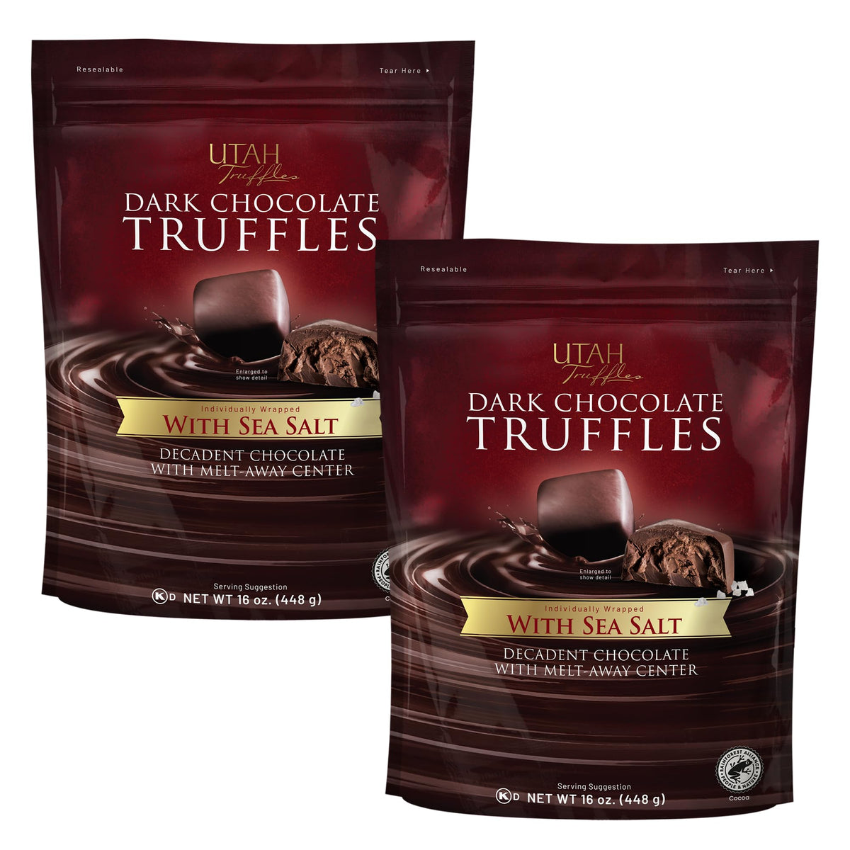 Utah Truffles Sea Salt Dark Chocolate Individually Wrapped Pouch, Naturally Gluten Free, Gourmet Smooth Creamy Natural Truffle, 16 oz (1 Pound (Pack