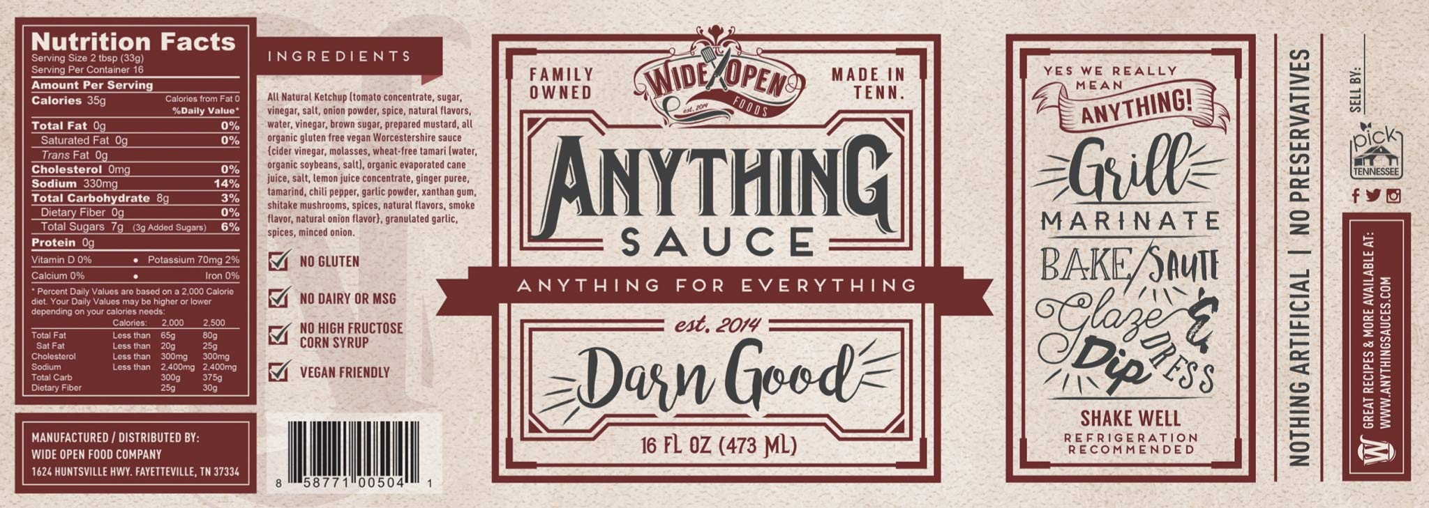 Wide Open Foods Anything Sauce - All Natural Flavorful Cooking For Home & Kitchen Use (Darn Good, 1 Pack)