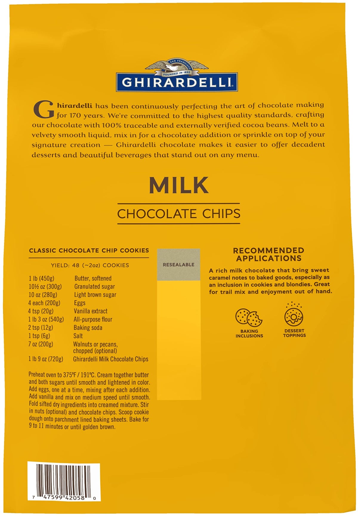 Ghirardelli Milk Chocolate Chips, 5lb Bag with Ghirardelli Barista Spoon