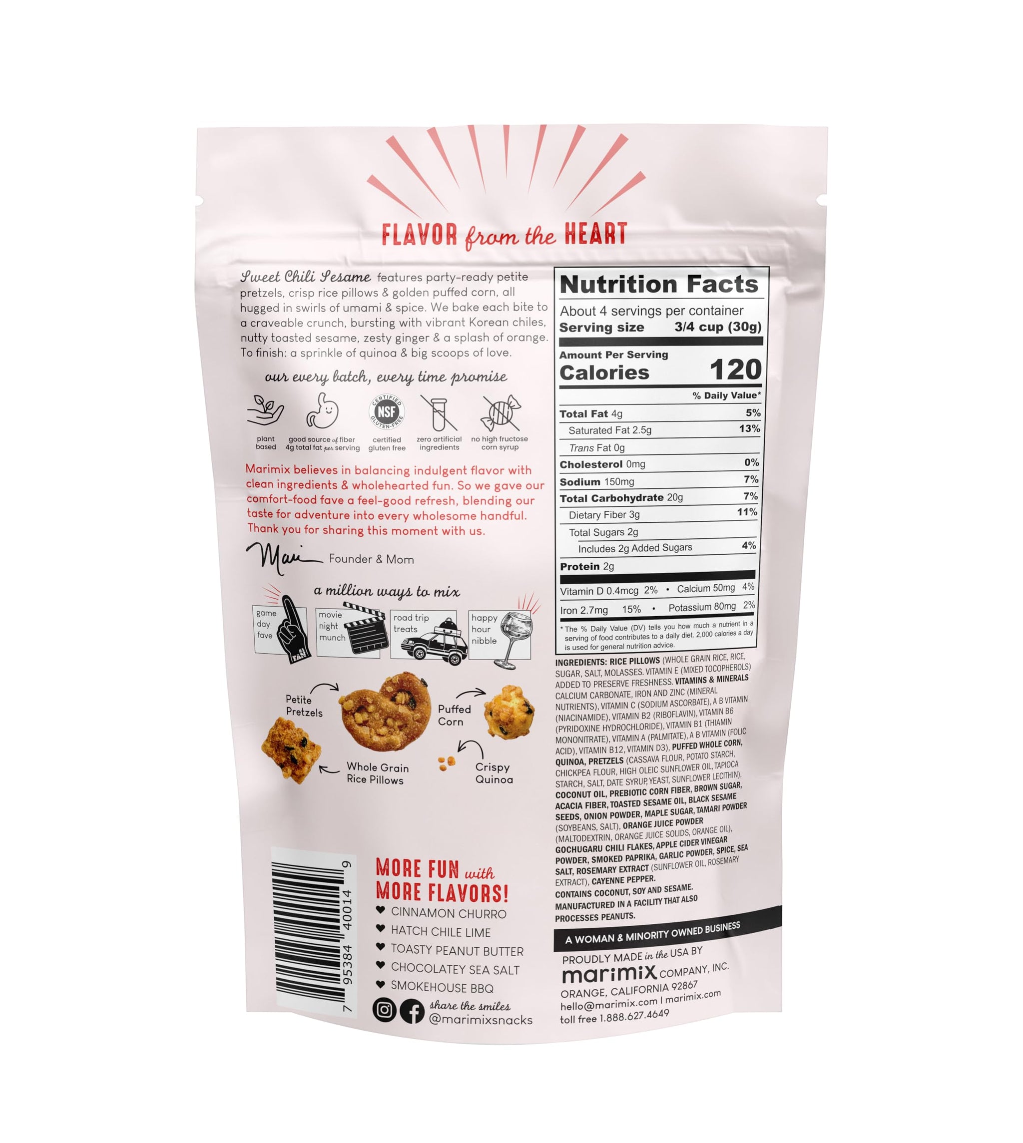 Marimix Snack Mix | Sweet Chili Sesame | Crunch Baked Sweet & Salty Savory Plant Based Naturally Gluten Free Whole Grain Fiber Charcuterie Pretzel