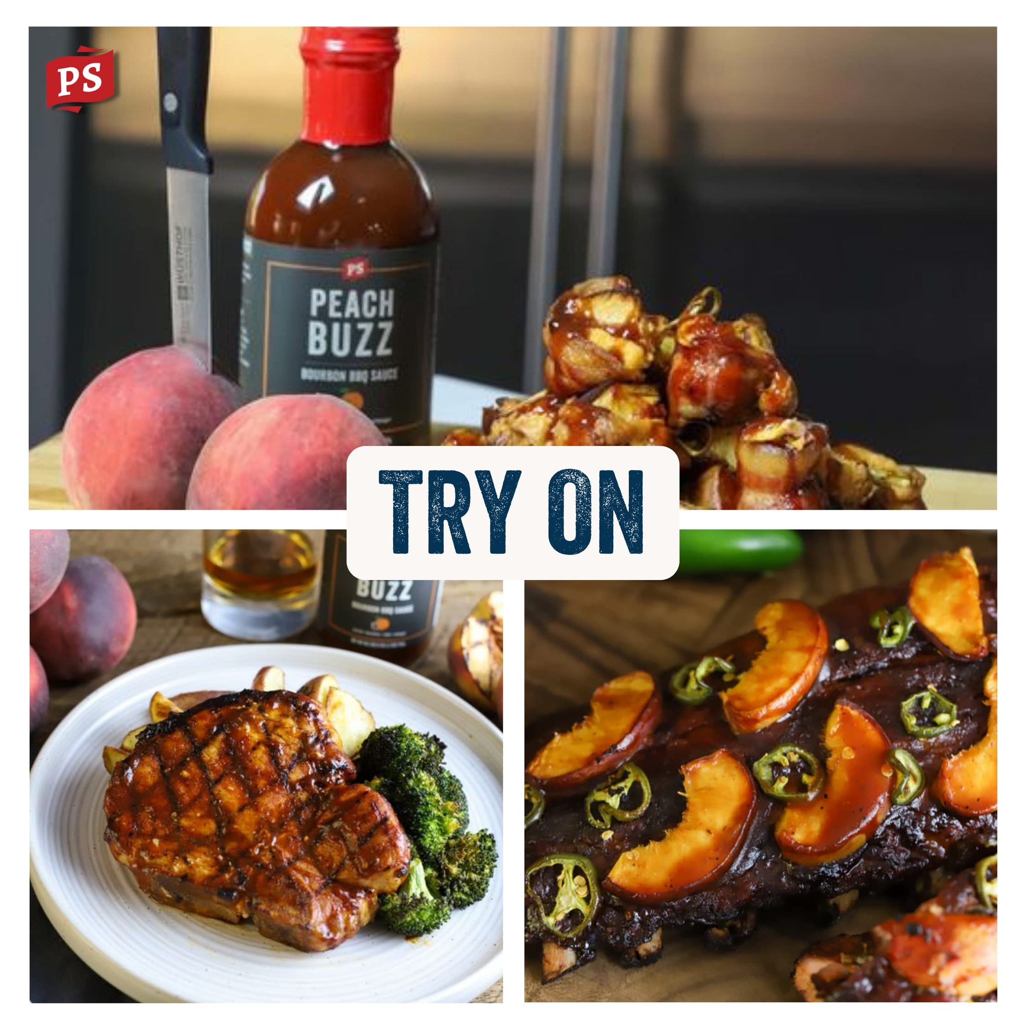 PS Seasoning Peach Buzz Bourbon BBQ Sauce - All-Purpose Sauce for Glazing, Marinating, Basting, and Dipping - Great for Ribs, Pork Chops, Chicken