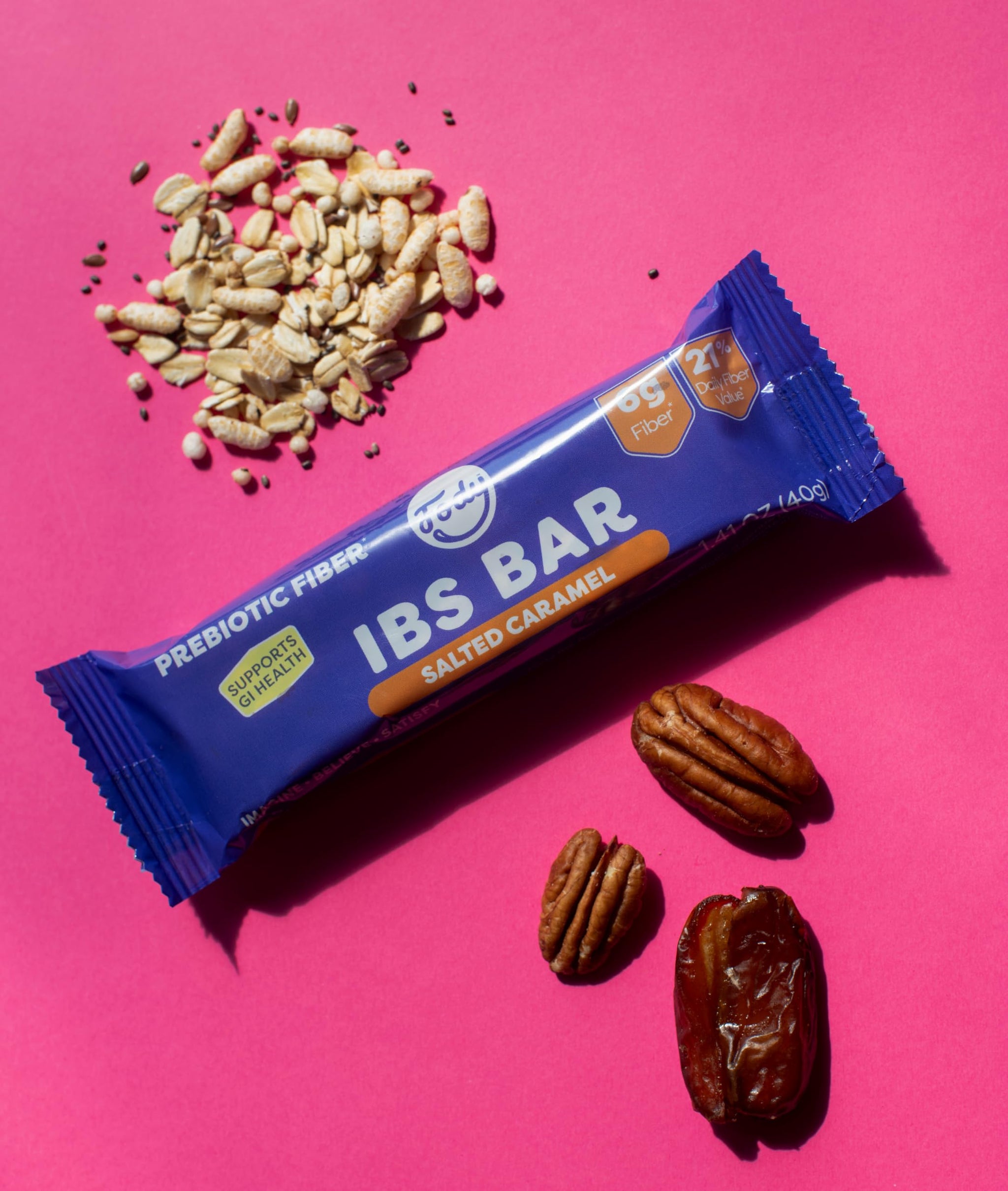 Fody Foods IBS Snack Bars, Salted Caramel, 1.41 Oz (Pack of 12), 6g Prebiotic Fiber, Low FODMAP, Gut & IBS Friendly, Lactose Free, Non-GMO, Gluten