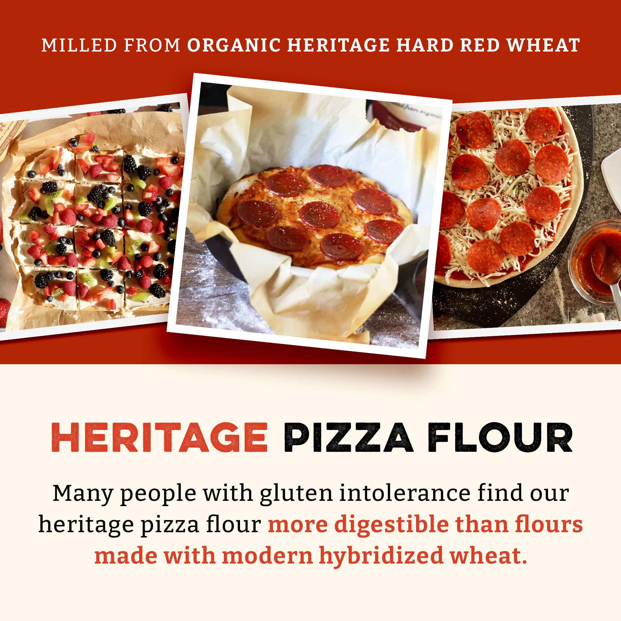 Sunrise Flour Mill USDA Organic Heritage Pizza Flour - 2 lbs | Organic Milled Flour from Hard Red Wheat | Easier to Digest with Less Bloating | No