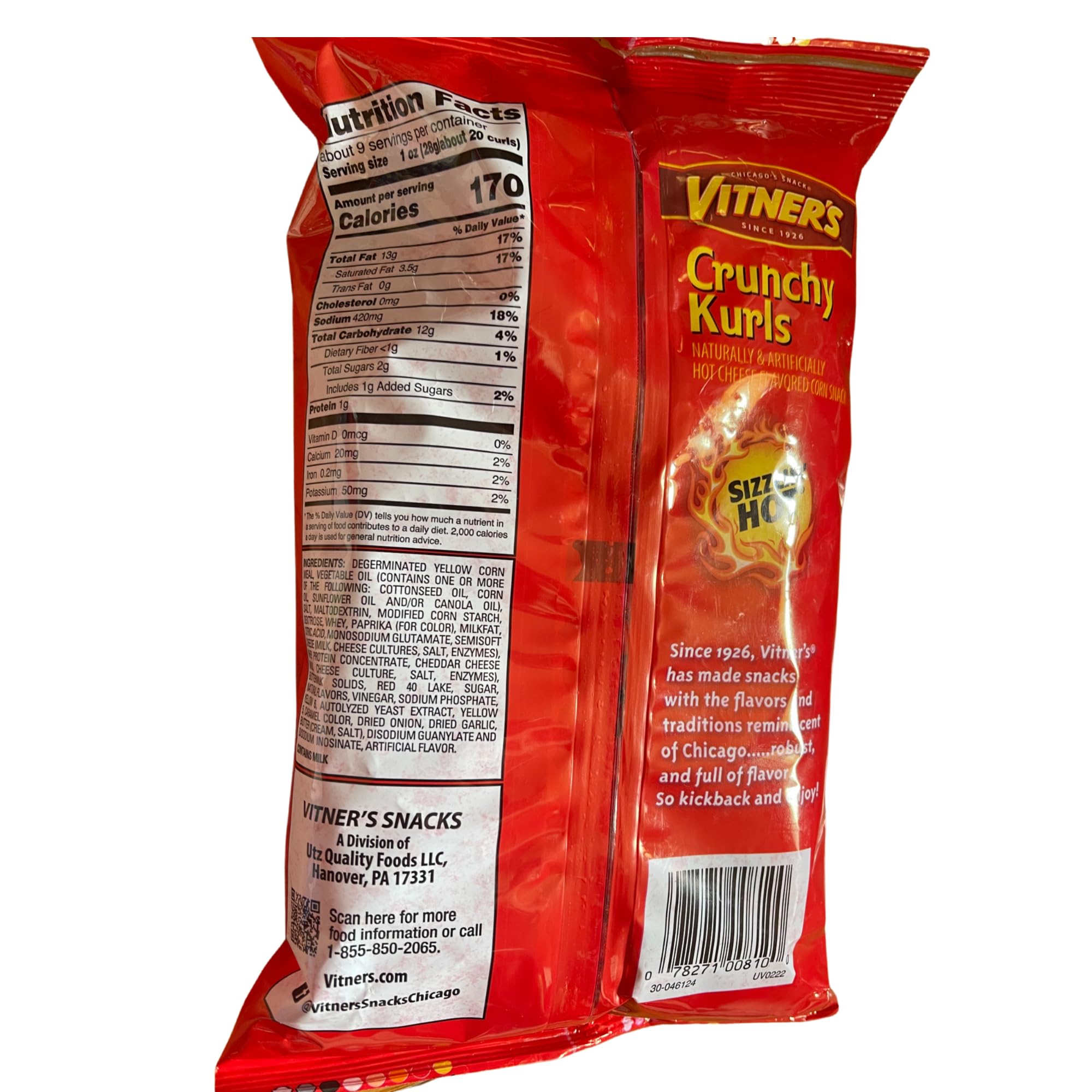 Vitner's Flaming Hot And Cheesy Crunchy Curls.4 Pack Big 8.75 oz Bags.