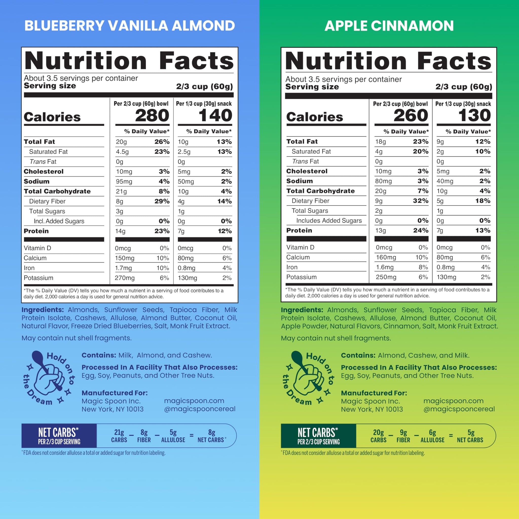 Magic Spoon High Protein Granola Low Sugar - 2 Pack: Blueberry Vanilla & Apple Cinnamon - Low Carb Sugar Free Protein Snacks & Breakfast Food - Grain