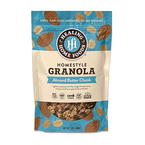 Healing Home Foods Almond Butter Chunk Protein Granola Cereal, Gluten Free, High Protein, Low Sugar Healthy Granola, Sprouted Almond, Maple Syrup