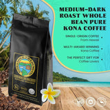 8oz 100% Kona Coffee Whole Beans by Kona Gold Rum Co. - Extra Fancy Freshly Roasted Medium/Dark Roast, Peach Notes with Cream Tones - Kona Coffee