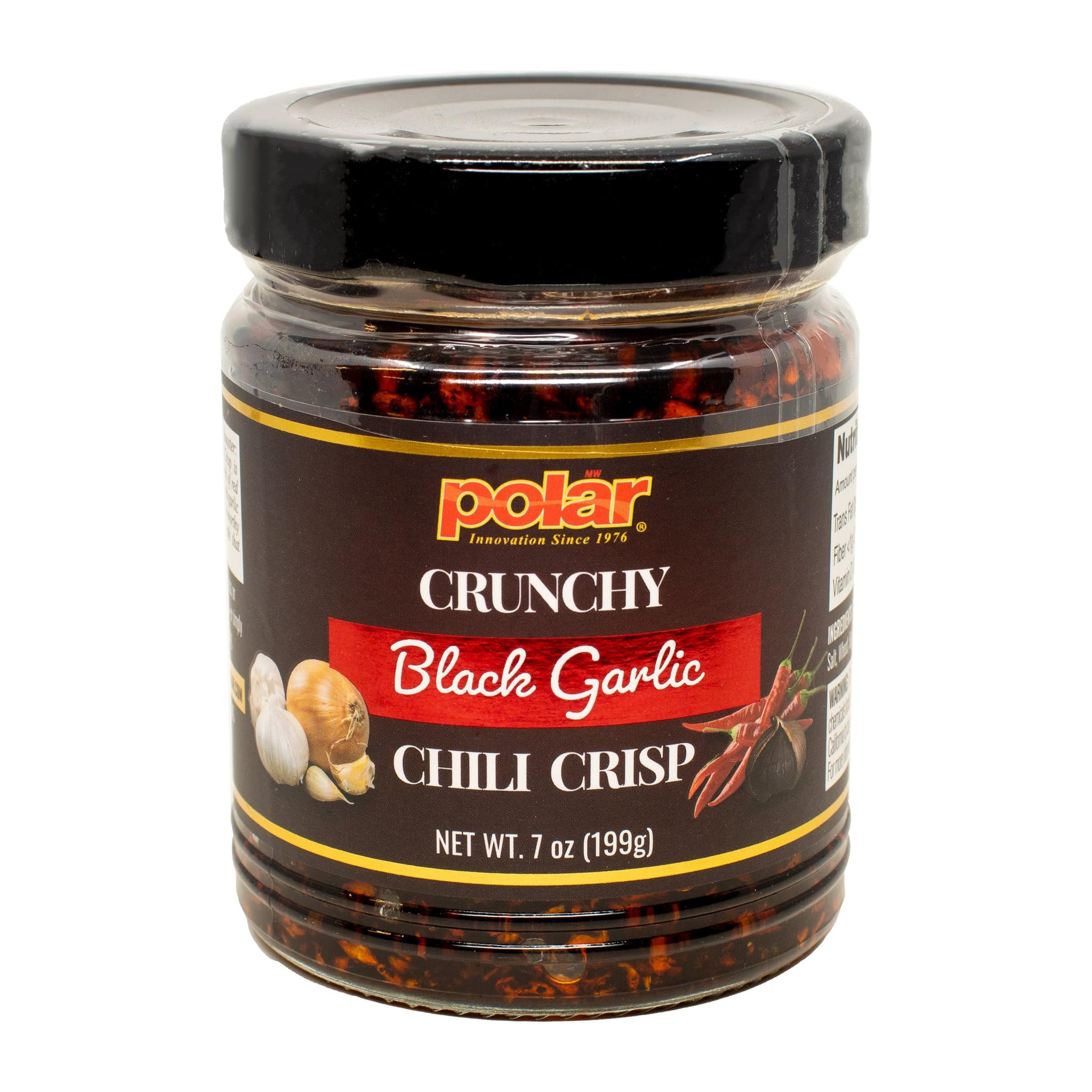 Polar Crunchy Black Garlic Chili Crisp 7oz (Pack of 1)- Umami Chili Oil with Crispy Garlic & Red Chili Heat - Savory Condiment for Dumplings, Noodles