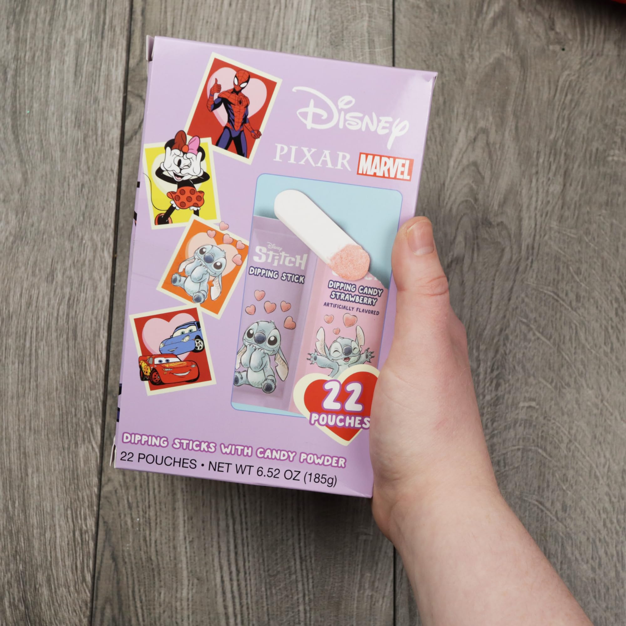 Disney Candy, Cars, Spiderman, Mickey and Minnie and Stitch Themed, Strawberry Flavored Dipping Powder, Birthday Party Favor Treats, 22 Pouches Inside