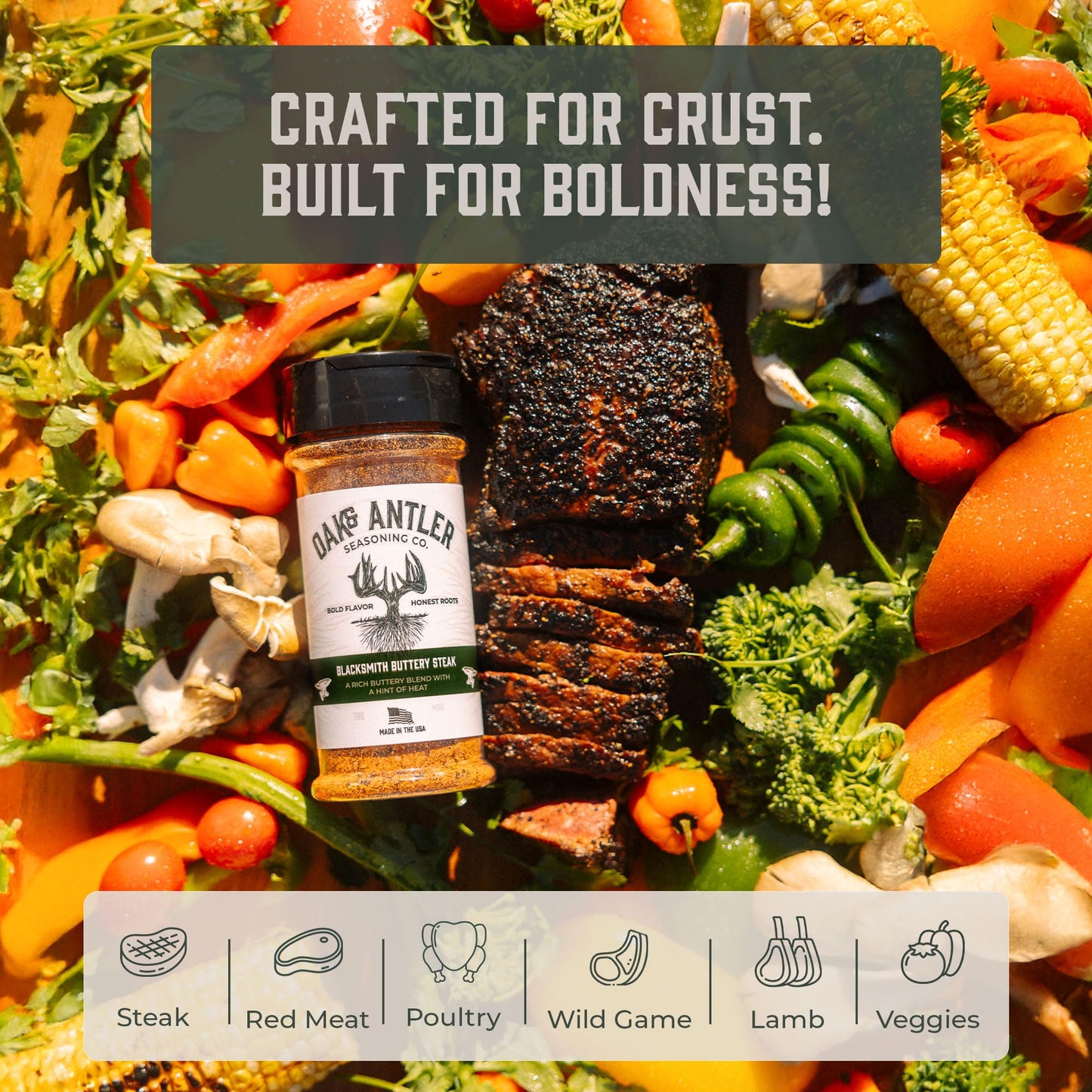 Oak & Antler Blacksmith Buttery Steak Spice Rub, Non-GMO, No MSG - 5oz 12pk