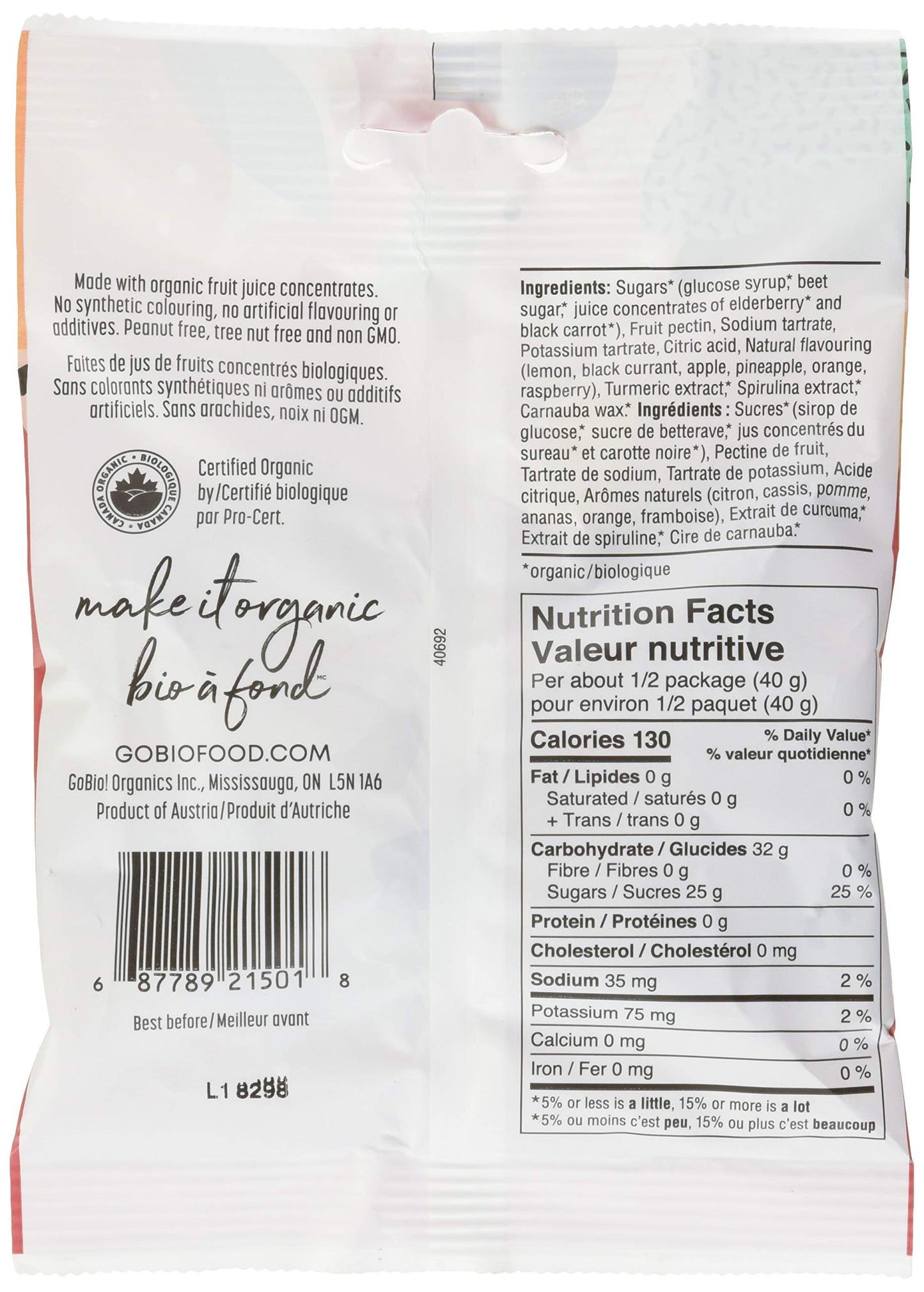 Go Bio Organic Sour Fruit Gummies, 50 GR