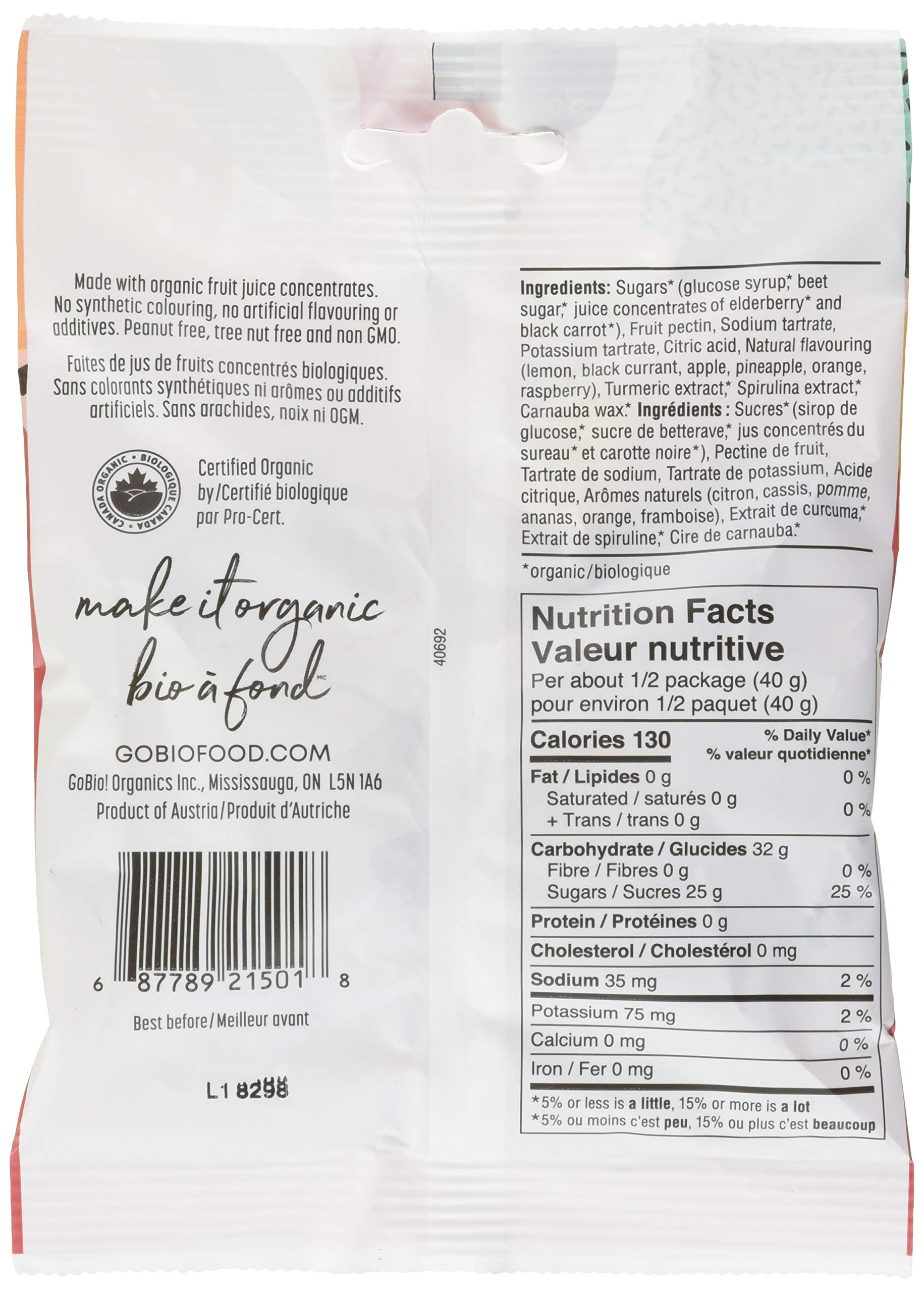 Go Bio Organic Sour Fruit Gummies, 50 GR