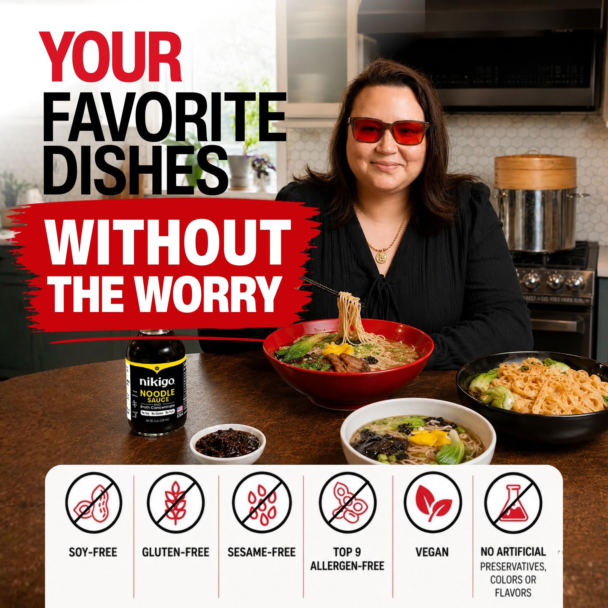 NIKIGO Noodle Sauce & Broth Concentrate, Soy Free & Allergen Friendly, Gluten & Fish Free, Mentsuyu-Style Umami Seasoning, Japanese-Inspired Asian