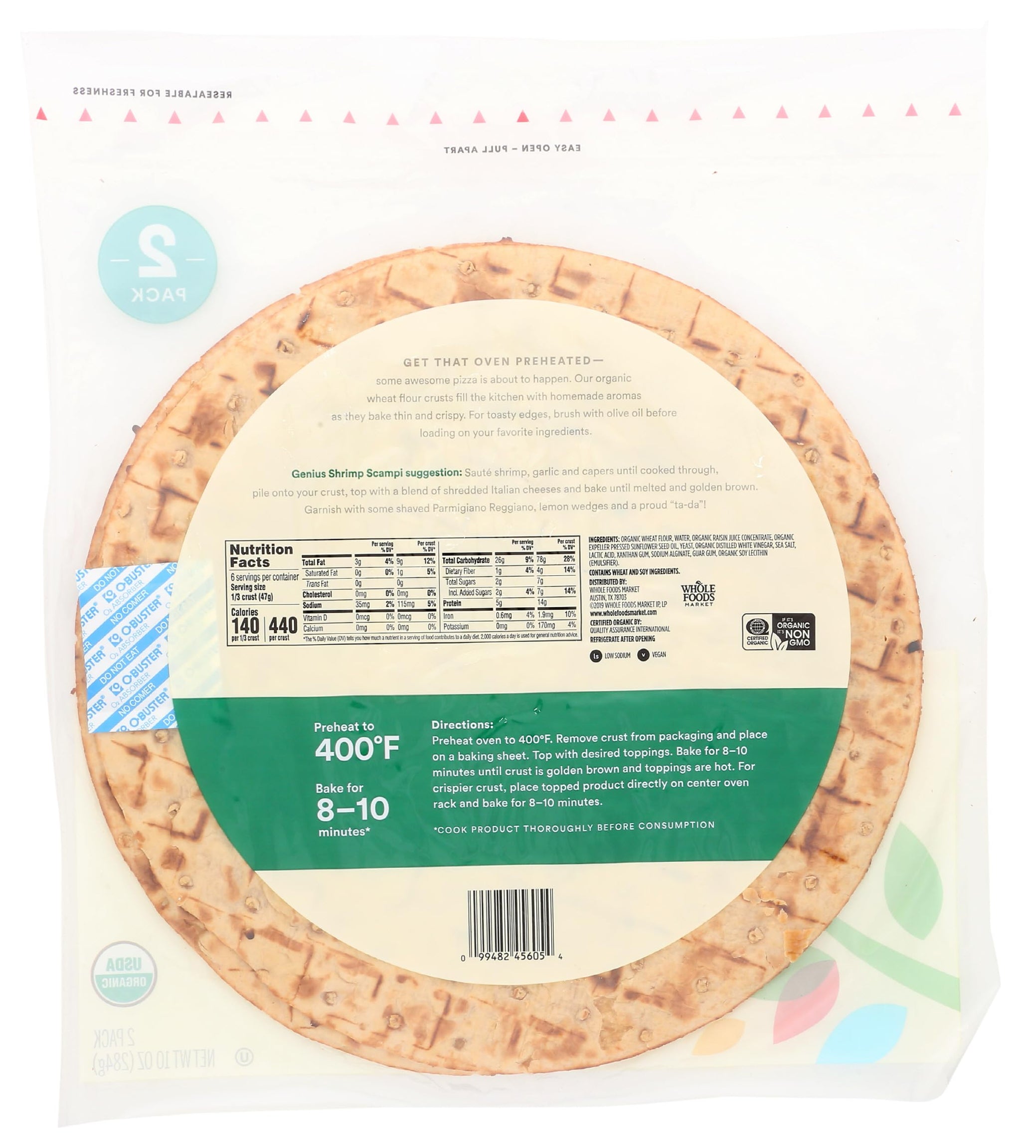 365 by Whole Foods Market, Organic Rustic White Thin & Crispy Pizza Crusts, 2 ct
