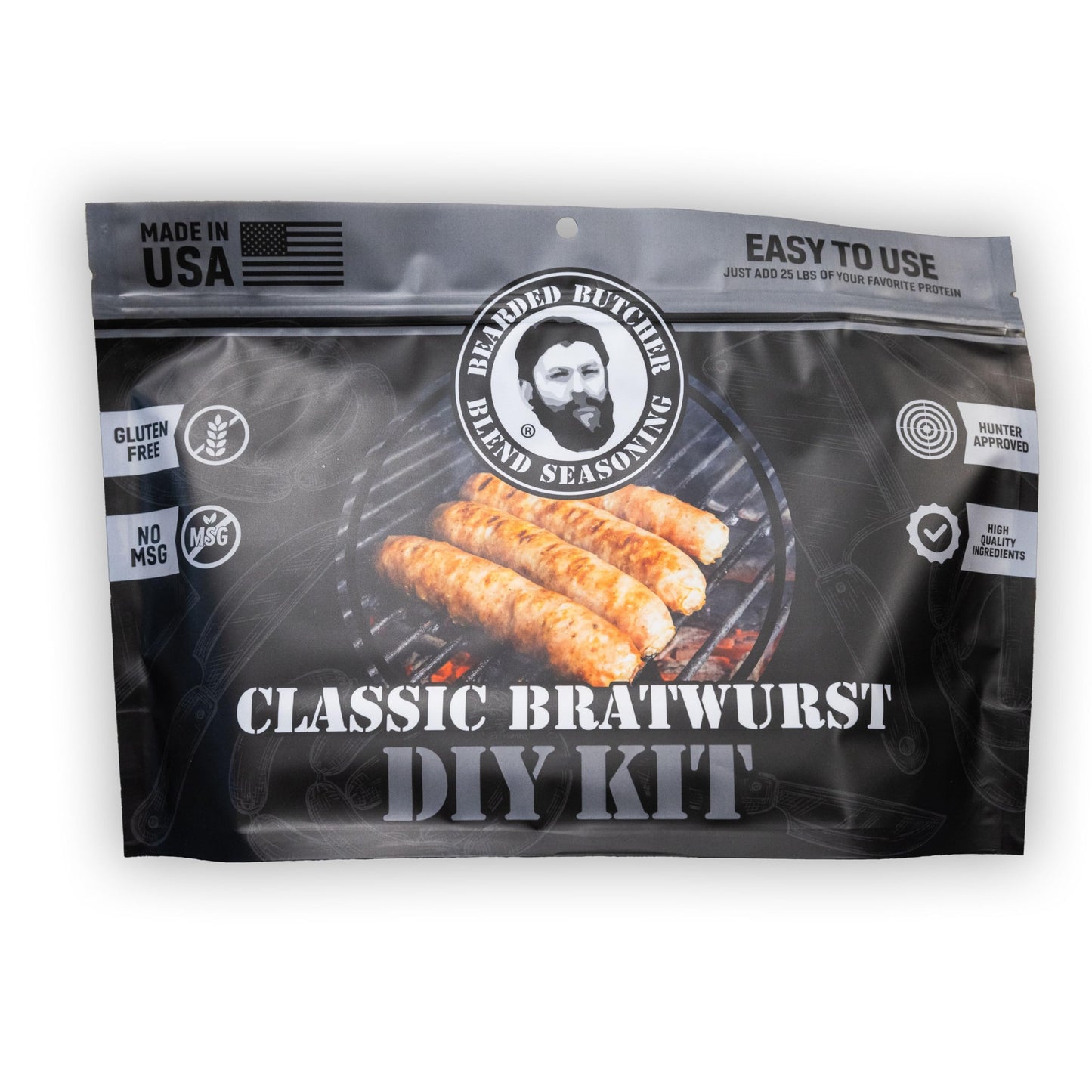 Bearded Butchers DIY Classic Bratwurst Kit - Seasons Up to 25 lbs of Meat for Authentic Homemade Brats - Use as a Base for Custom Flavors or Enjoy the