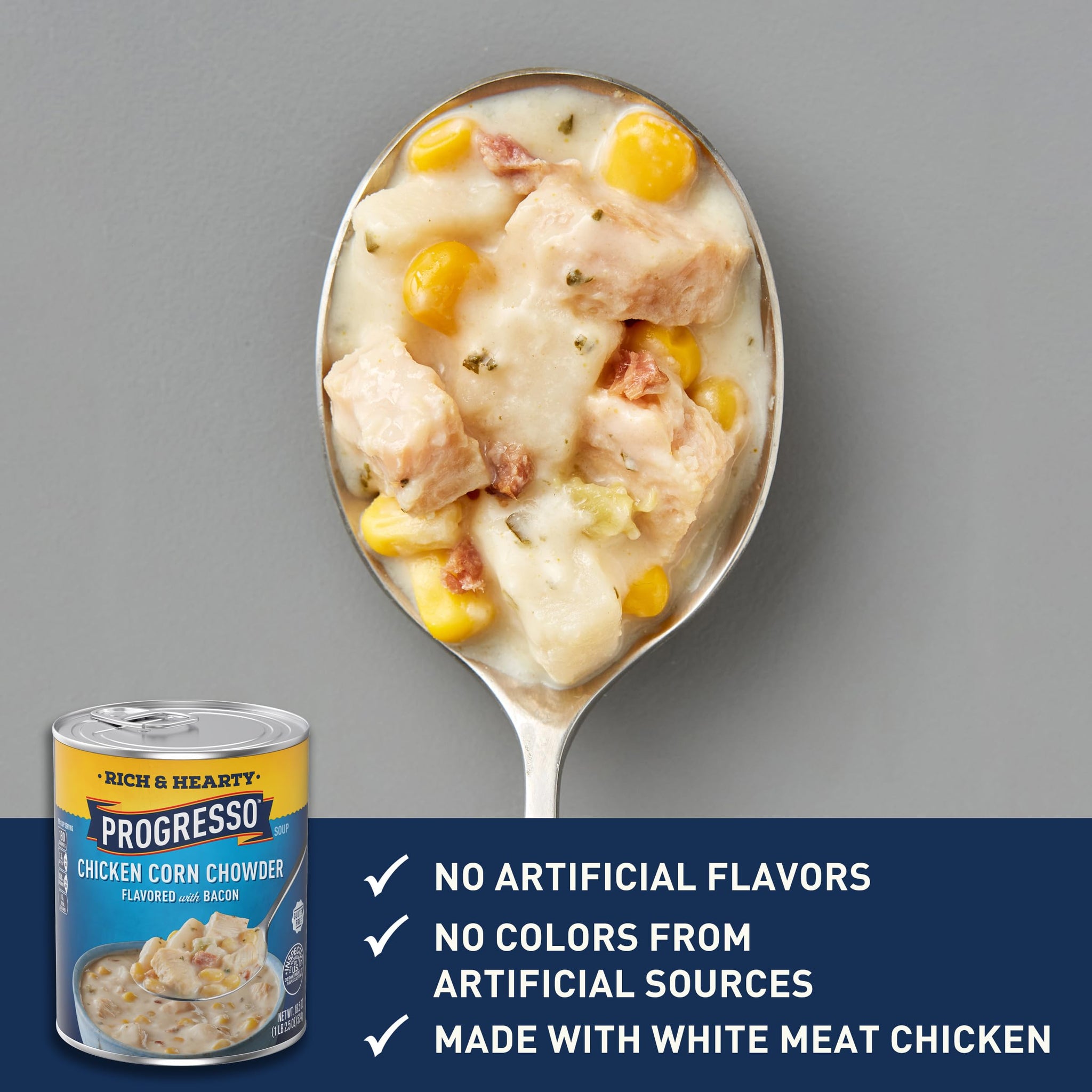 Progresso Rich and Hearty Chicken Corn Chowder Canned Soup, Flavored with Bacon, Gluten Free, 18.5 oz