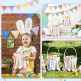 Easter Baskets Set of 2 With Wooden Tag Bunny Egg Basket Gingham Bucket Candy with Handle Tote Reusable Goody Baskets Gifts Bags