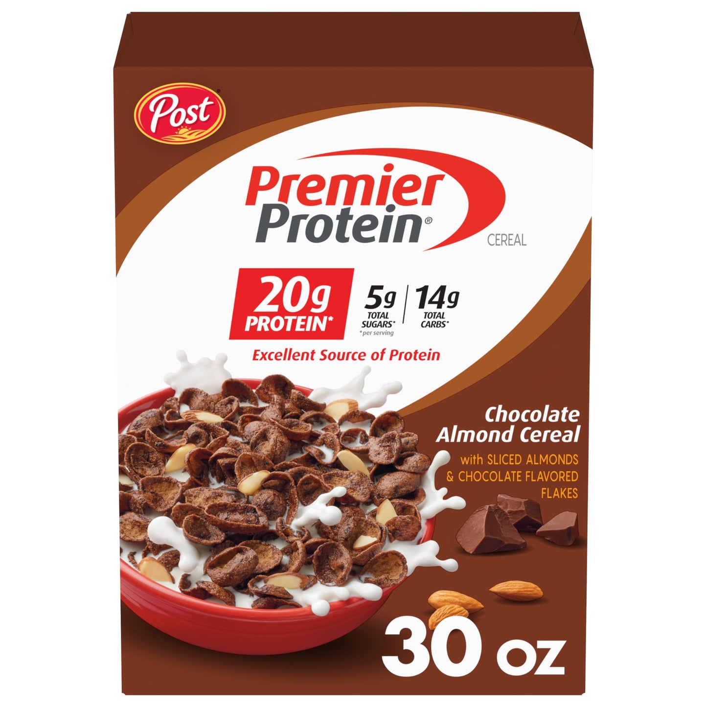 Premier Protein Chocolate Almond Cereal with Sliced Almonds, 30 oz Box
