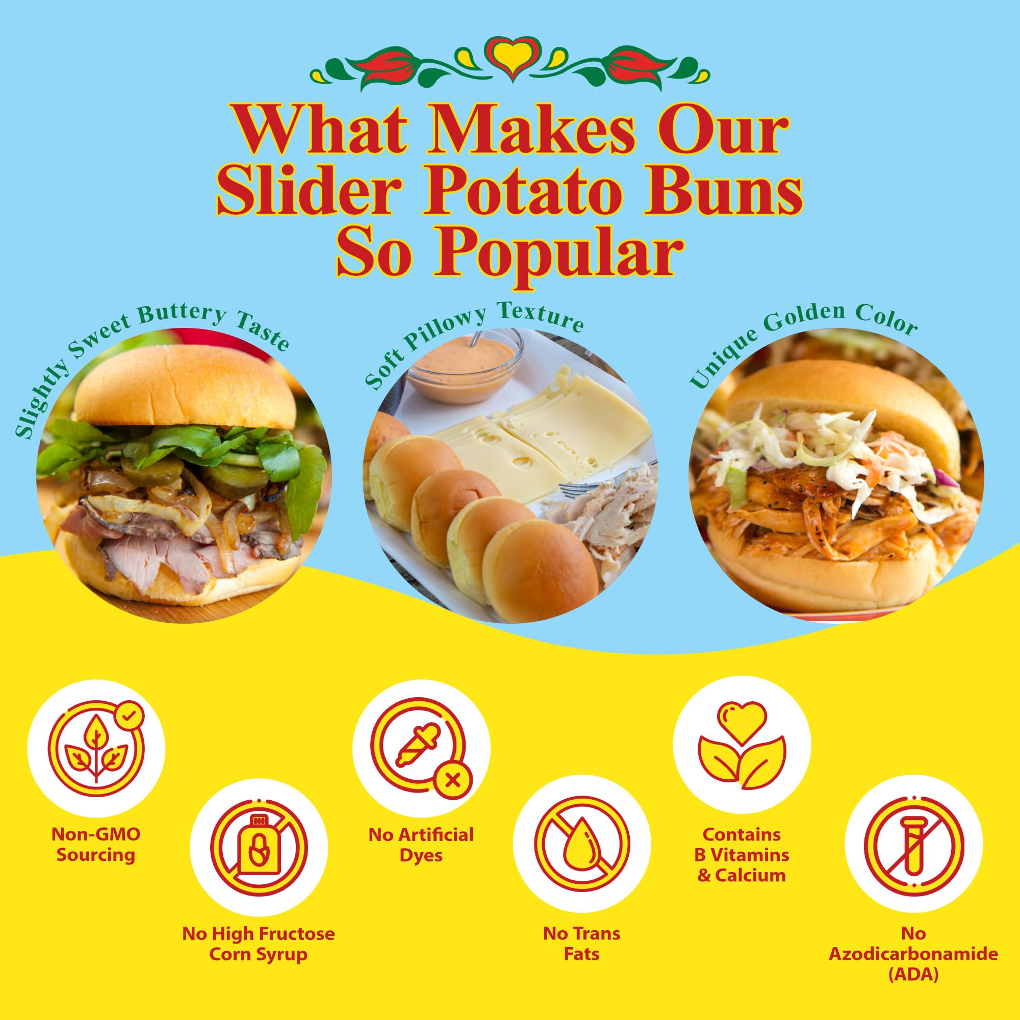 Martins Slider Potato Rolls - 3” Non GMO Mini Hamburger Buns - Golden Hue, Soft & Sweet, Made with Nonfat Milk, Wheat Flour & Cane Sugar - Perfect