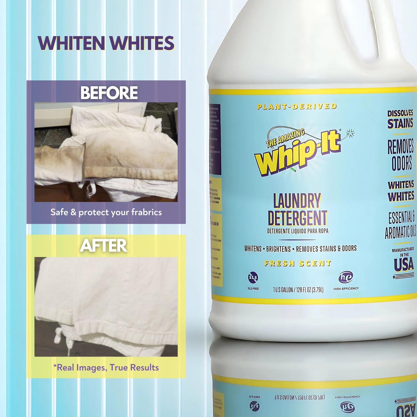Whip-It Fresh Scent Laundry Detergent GALLON Size128 OZ