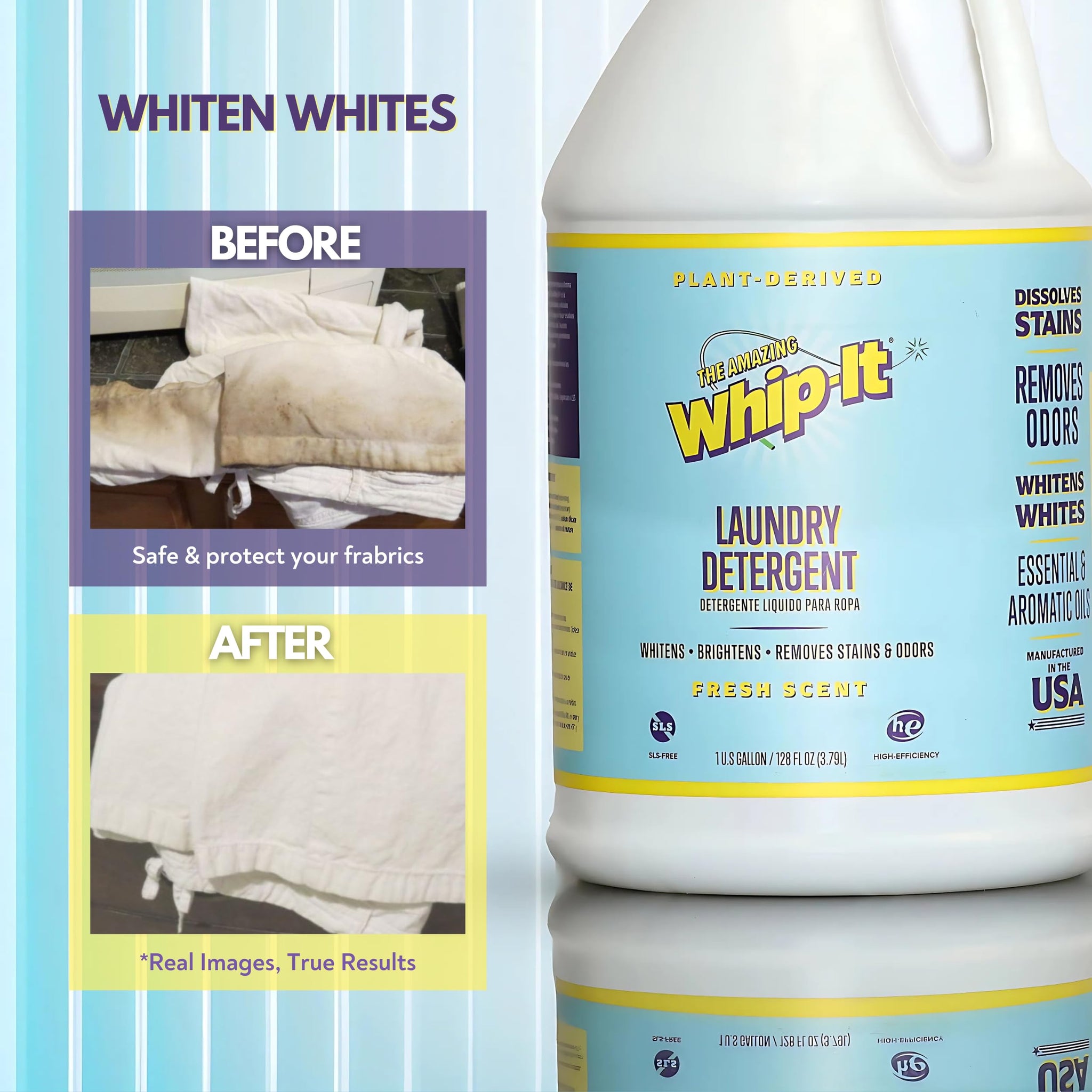 Whip-It Fresh Scent Laundry Detergent GALLON Size128 OZ