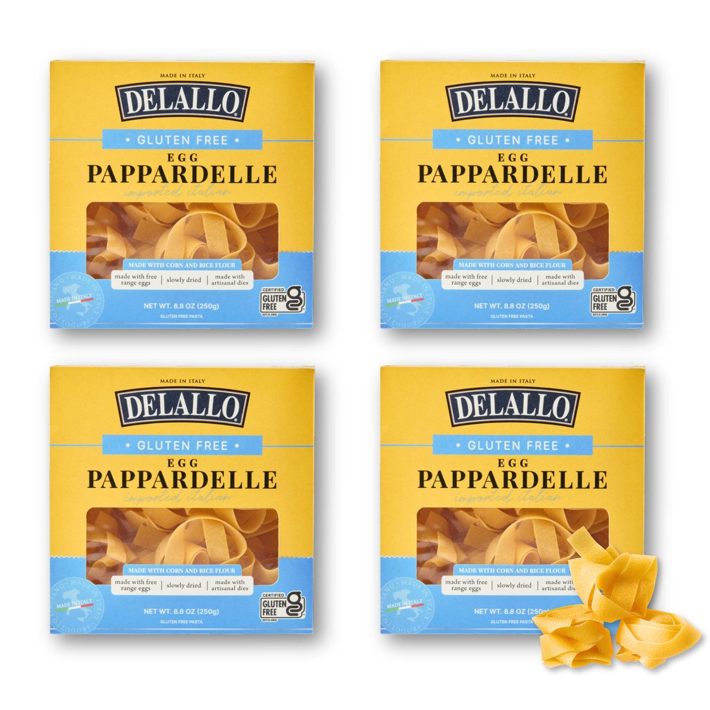 DeLallo Gluten-Free Pappardelle Pasta Nests, Made with Corn and Rice Flour and Farm Fresh Eggs, Made in Italy, Bronze Cut, Non-GMO, Wheat Free, 8.8 oz