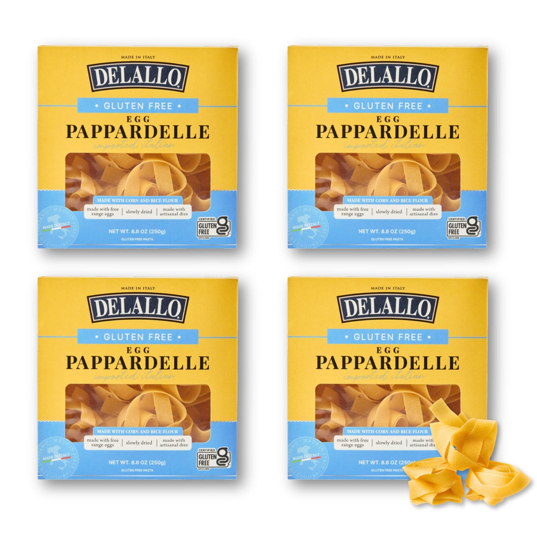 DeLallo Gluten-Free Pappardelle Pasta Nests, Made with Corn and Rice Flour and Farm Fresh Eggs, Made in Italy, Bronze Cut, Non-GMO, Wheat Free, 8.8 oz