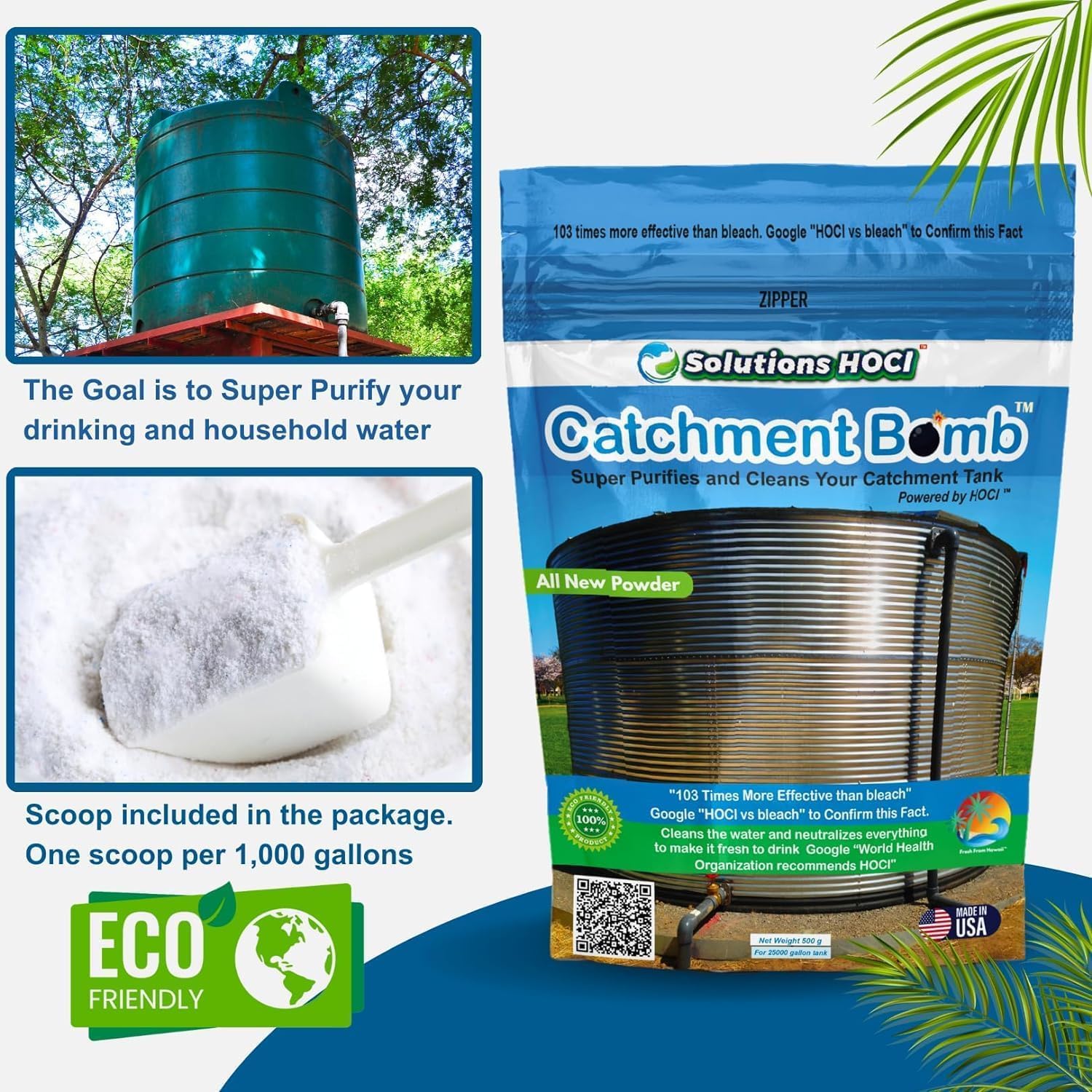 Solutions HOCL Power Clean with HOCL - Catchment Tank Cleaner Crystals Bomb Underground Water Tank Cleaning - Super Cleans your Catchment - treats