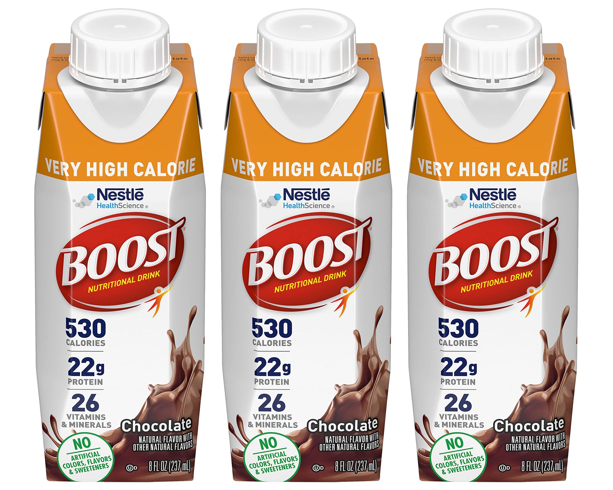 Boost Very High Calorie Nutritional Drink Very Vanilla, Made with Natural Chocolate Flavor & No Artificial Flavors, Colors & Sweeteners, 8 FL OZ (Pack