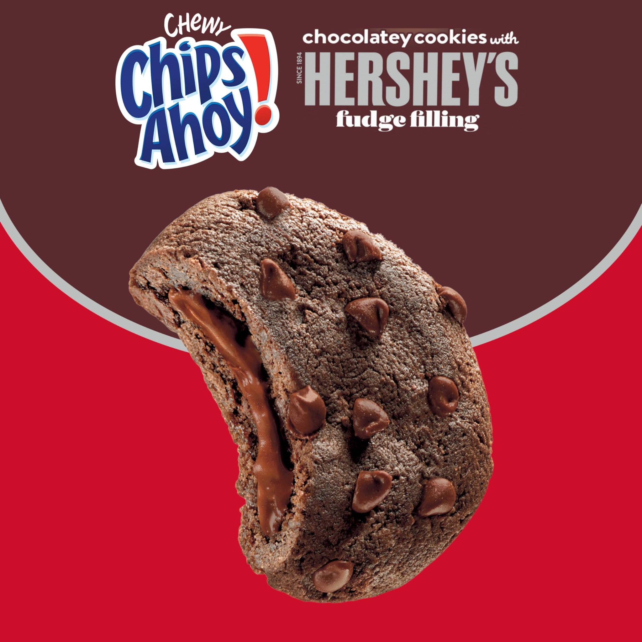 CHIPS AHOY! Chewy Chocolatey Hershey's Fudge Filled Soft Chocolate Chip Cookies, Chocolate Cookies, Family Size, 14.85 oz