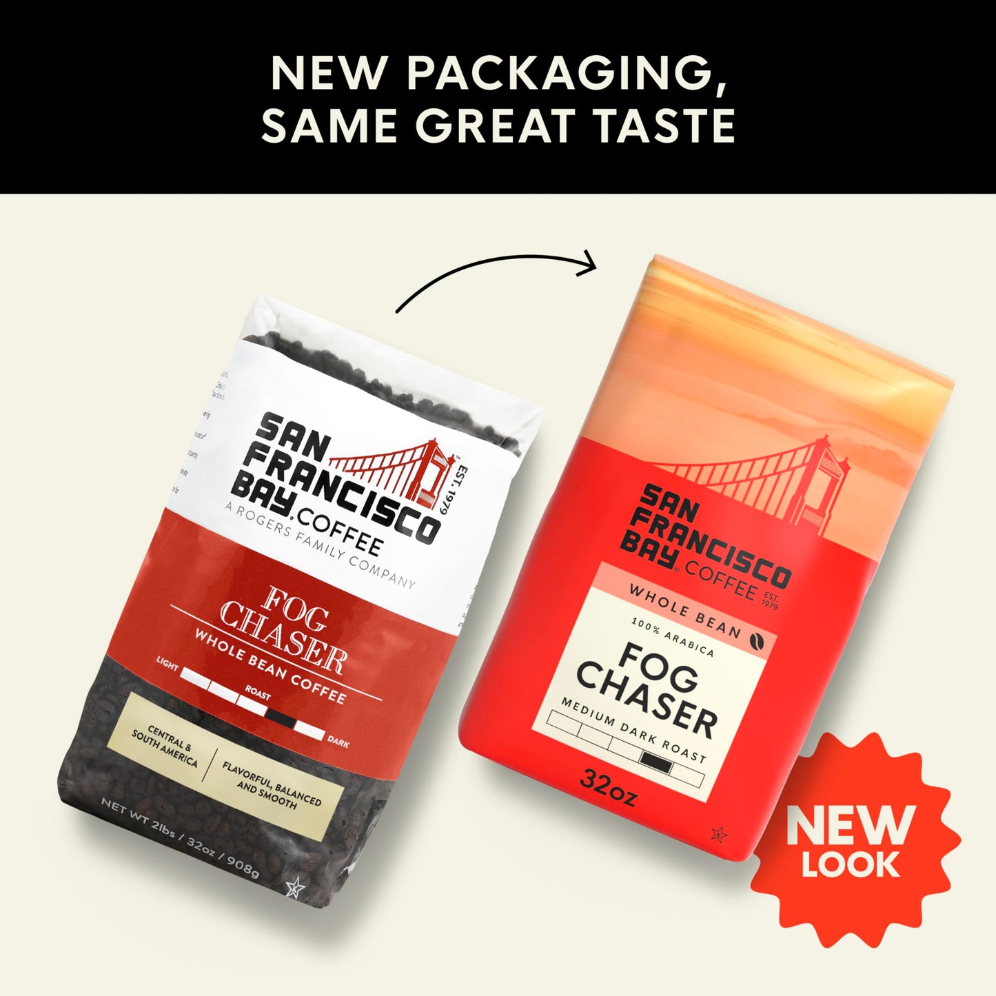 San Francisco Bay Coffee - Medium-Dark Roast Whole Bean Coffee - Fog Chaser (2 lb bag)