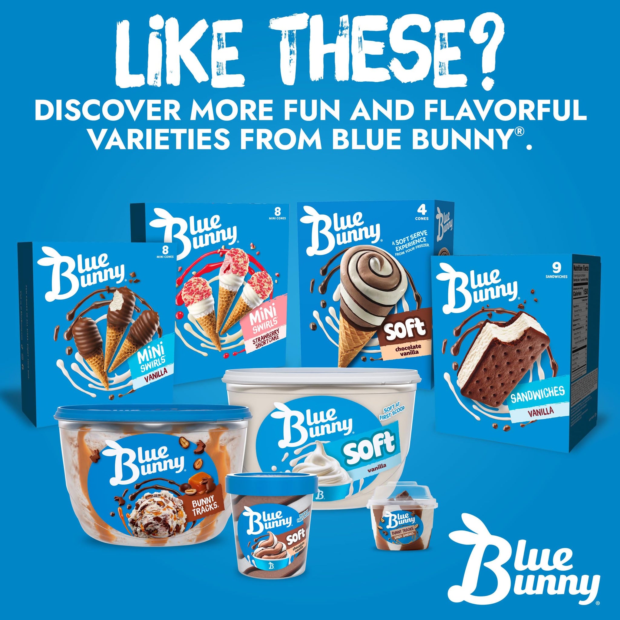 Blue Bunny, Mini Swirls Cones, Chocolate, 22.5 oz (Frozen)